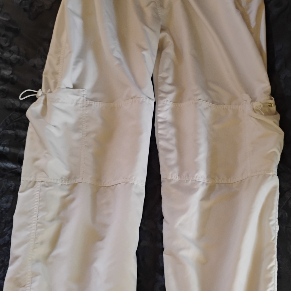 Reverse Cream Cargo Pants with Drawstring Waist and Straight Leg